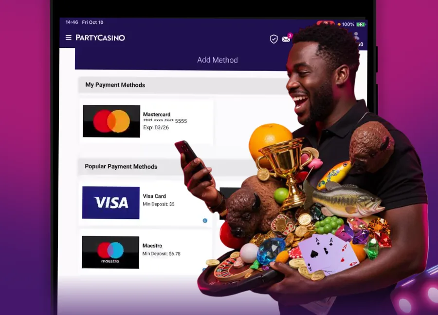 Party Casino cashier with card deposit options
